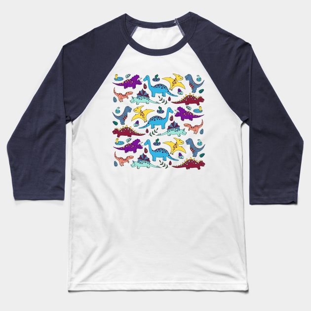 Cute Dinosaurs Baseball T-Shirt by HLeslie Design